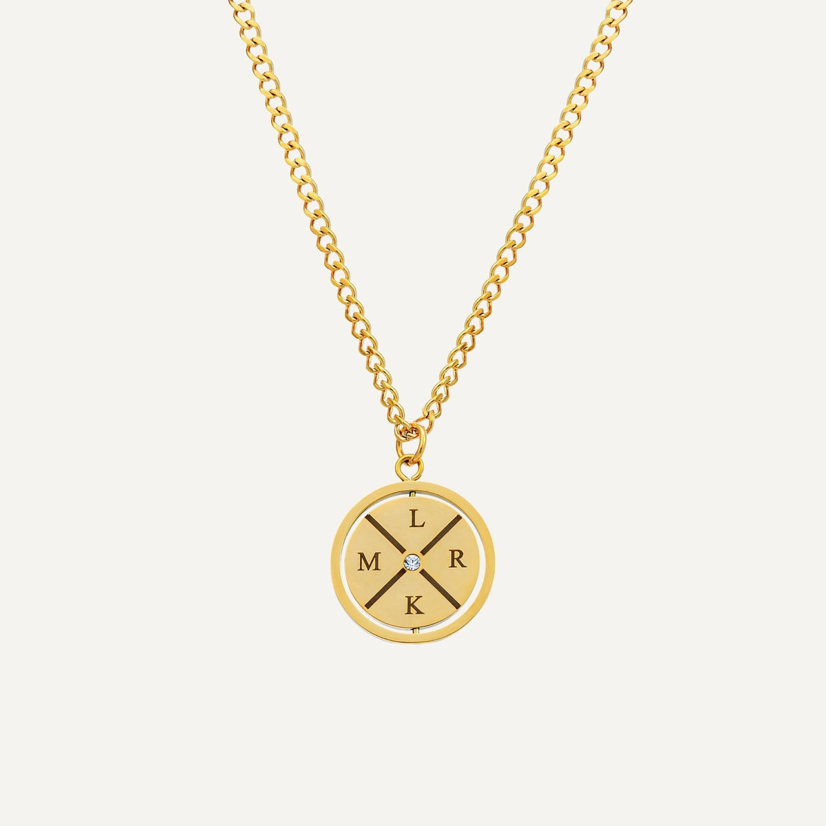 Gegraveerde Kompas Ketting met Zirkonia