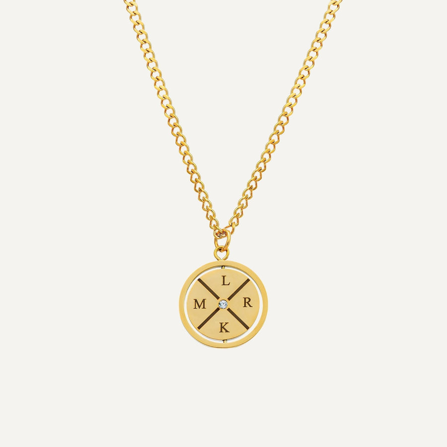 Gegraveerde Kompas Ketting met Zirkonia