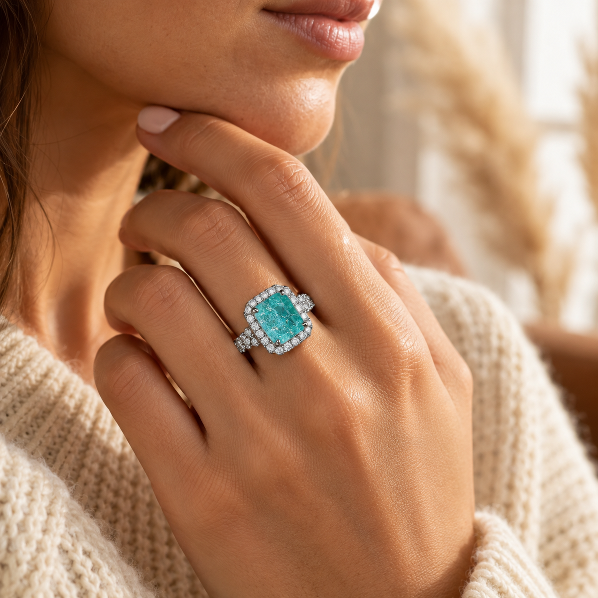 Paraiba Blauwe Ring – BIYO draagimpressie van de afgebeelde uitvoering