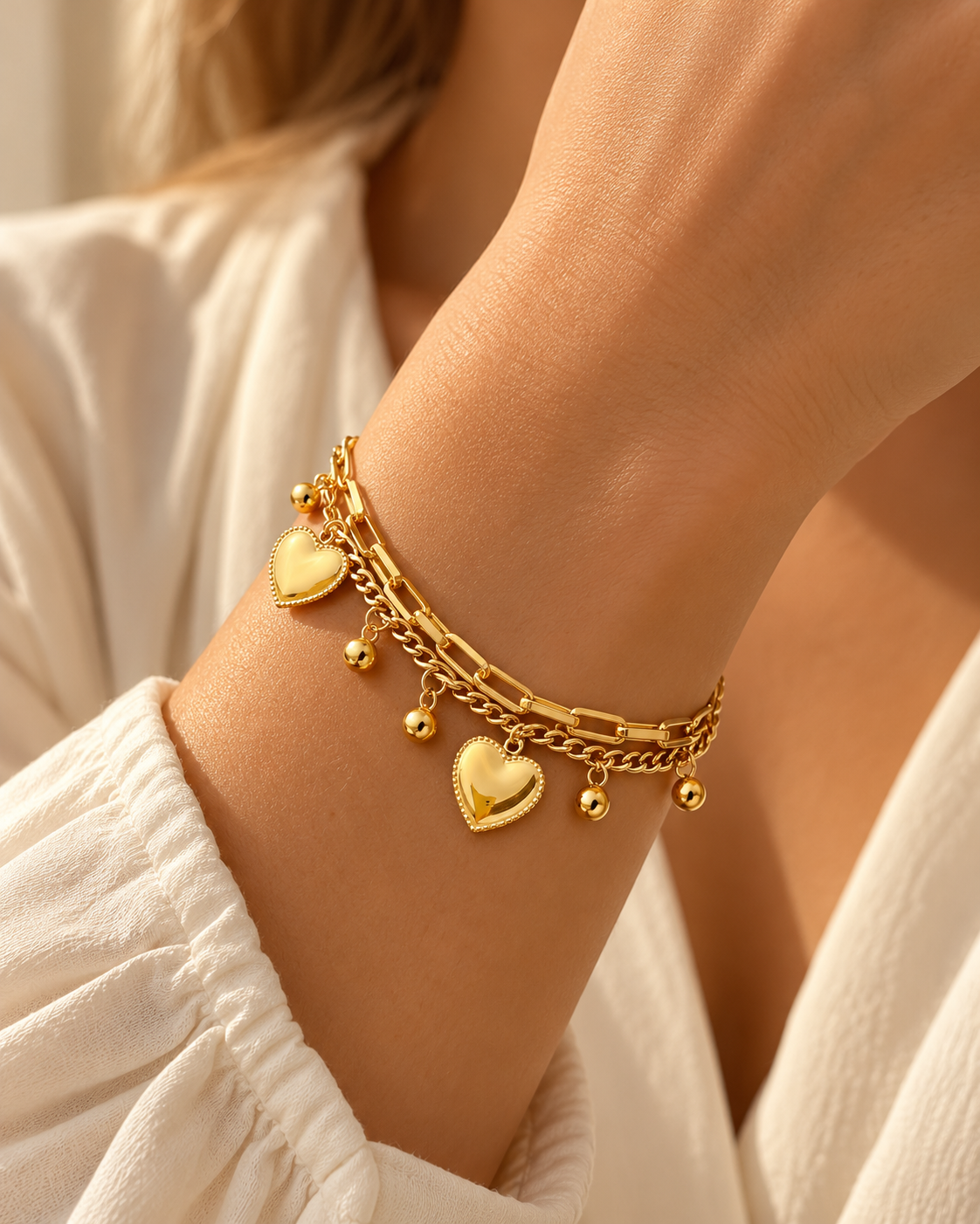 Gelaagde Armband – Hartjes – BIYO draagimpressie