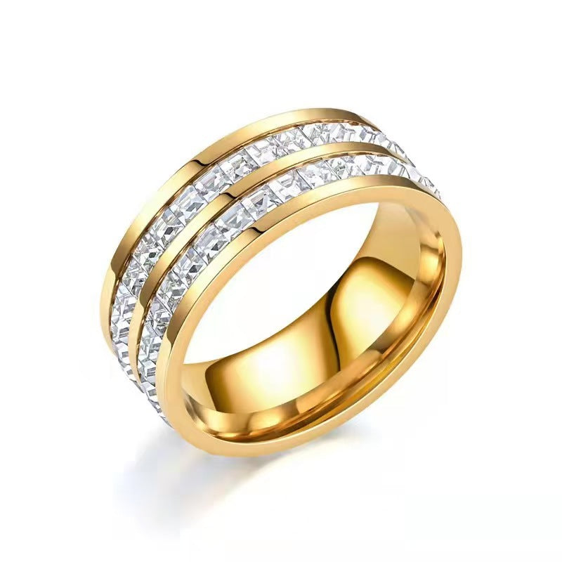 Bandring met Zirkonia – Twee rijen / Goud