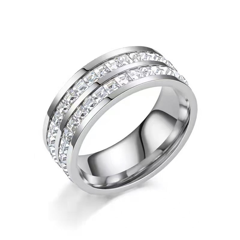 Bandring met Zirkonia – Twee rijen / Zilver