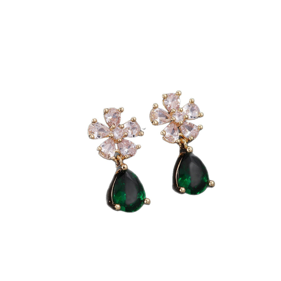 Bloem Oorbellen met Groene Druppel