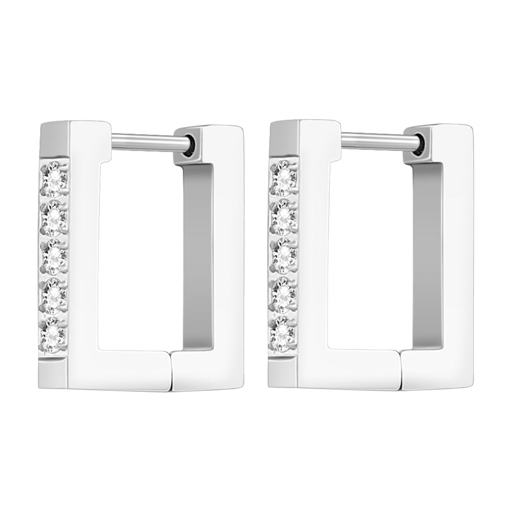 Geometrische Oorringen – Rechthoek met zirkonia / Zilver