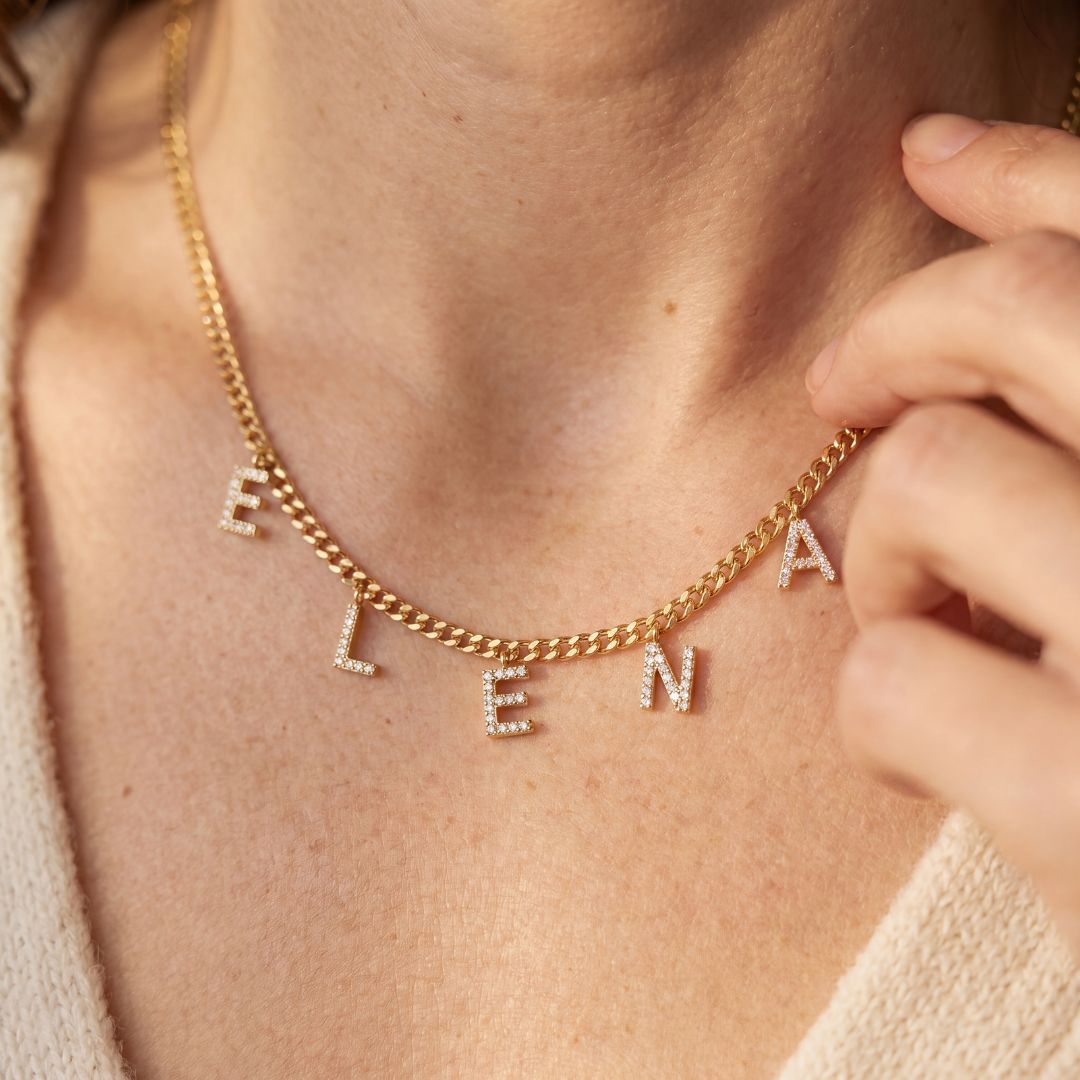 Gepersonaliseerde Zirkonia Letter Ketting - Cubaanse Schakelstijl