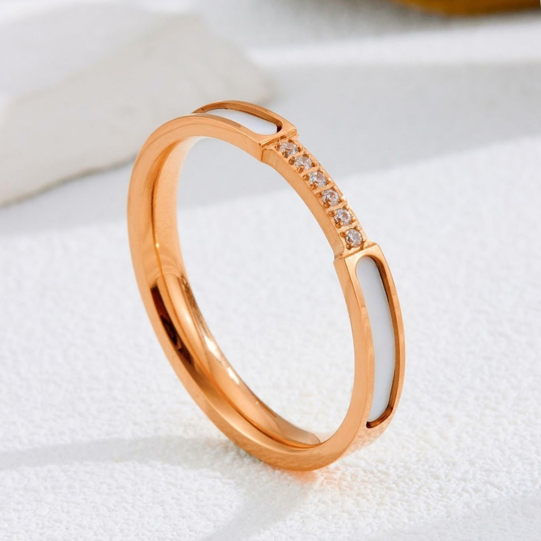 Parelmoer Ring met Zirkonia – Rosegoud